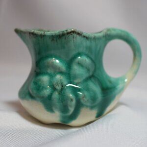 Vintage Turquoise Embossed Floral Creamer